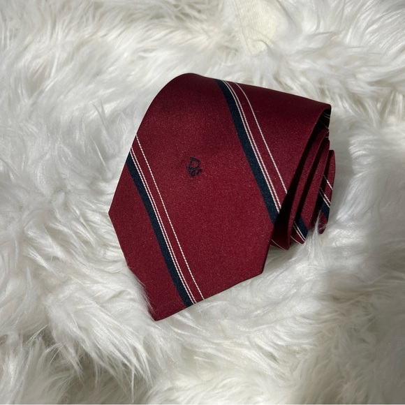 Christian Dior Other - Christian Dior vintage striped red wine men tie logo embroidered